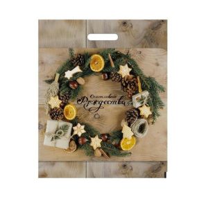 Пакет "Рождественский венок", полиэтилен. с вырубн. ручкой, 38х47 см, 60 мкм - 5 шт.