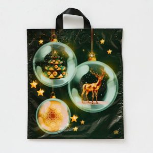 Новый год. Пакет "Изумрудный блеск", полиэтиленовый с петлевой ручкой, 42х38 см - 50 шт.