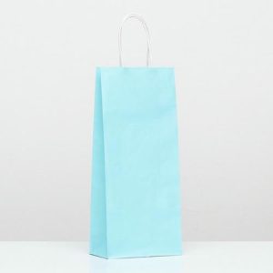 Пакет крафт под бутылку, Голубой, 14 х 8 х 32 см - 10 шт.