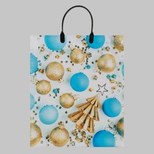 Новый год. Пакет "Елочка с шарами", полиэтиленовый с пластиковой ручкой, 38х45 см - 10 шт.