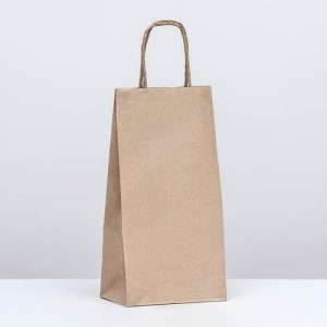 Пакет крафт без печати, круглая ручка 12 х 8 х 24 см, - 10 шт.