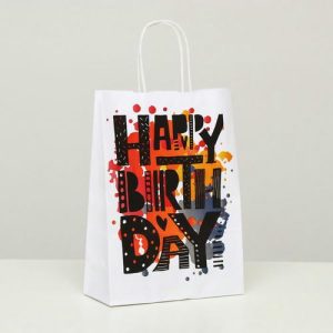 Пакет крафт "С днём рождения!", 18 х 8 х 25 см - 10 шт.