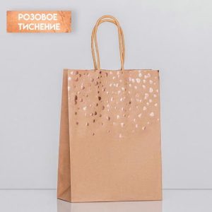 Пакет крафт "Сердца", 21 х 15 х 8 см - 12 шт.