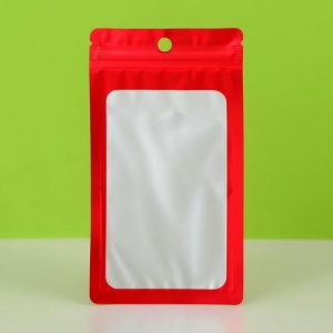 Пакет Зип-лок с окном, с еврослотом, красный, 15.5 х 8.5 см - 100 шт.