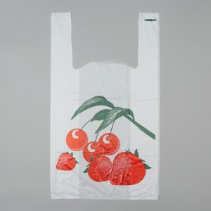 Пакет-майка 28 + 14 x 50 см, 14 мкр, белый "Вишня" - 100 шт.