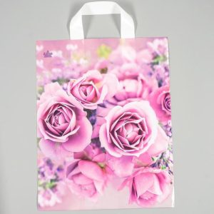 Пакет "Нежные розы", полиэтиленовый с петлевой ручкой, 35 х 28 см, 55 мкм - 50 шт.