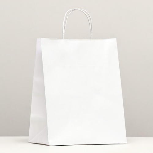 Пакет крафт без печати, белый, круглая ручка 24 х 14 х 28 см - 25 шт.