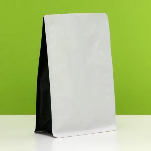 Пакет восьмишовный под кофе, с клапаном, плоское дно, белый-черный,20 х 13 х 7 см - 50 шт.