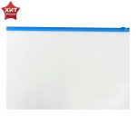 Папка-конверт на ZIP-молнии A4, 150 мкм, Calligrata, прозрачная, синяя молния - 12 шт.