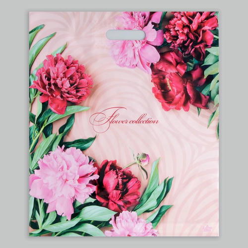 Пакет "Красивые пионы", полиэтиленовый, с вырубной ручкой, 38 х 45 см, 60 мкм - 50 шт. — изображение 2