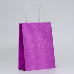 Пакет подарочный бумажный с глиттером сиреневый, 15 х 8 х 21 см - 5 шт.