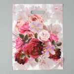 Пакет "Пионы на бежевом", полиэтиленовый с вырубной ручкой, 55 мкм, 31 х 40 см - 50 шт.