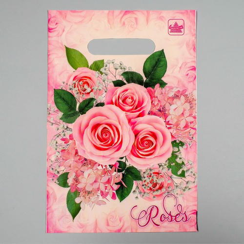 Пакет "Воздушные розы", полиэтиленовый с вырубной ручкой, 30 мкм, 20 х 30 см - 100 шт.