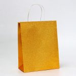 Пакет подарочный бумажный с глиттером золотой, 21 х 11 х 27 см - 5 шт.