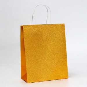 Пакет подарочный бумажный с глиттером золотой, 21 х 11 х 27 см - 5 шт.