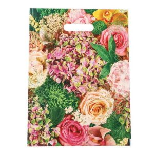 Пакет полиэтиленовый с вырубной ручкой "Розы и трава" 30х40 см, 50 мкм - 10 шт.
