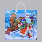 Новый год. Пакет "Сказочный поезд", полиэтиленовый с пластиковой ручкой, 37х35 см - 5 шт.