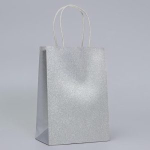Пакет подарочный бумажный с глиттером серебрянный, 15 х 8 х 21 см - 5 шт.