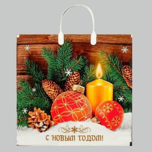 Новый год. Пакет "Домашнее тепло", полиэтиленовый с пластиковой ручкой, 37х34см - 10 шт.