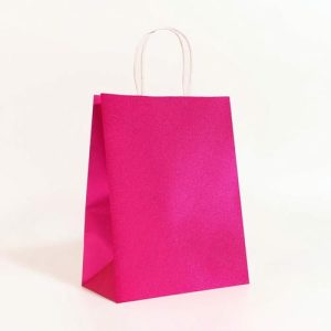 Пакет подарочный бумажный с глиттером розовый, 21 х 11 х 27 см - 5 шт.
