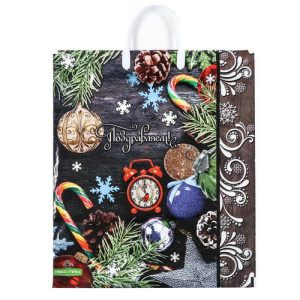 Новый год. Пакет "Новогодняя композиция", полиэтиленовый с пластиковой ручкой, 38х44 см - 5 шт.
