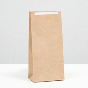 Пакет крафт бумажный фасовочный, прямоугольное дно, с клеевой лентой 8 х 5 х 17 см - 100 шт.