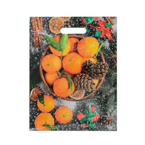 Пакет "Мандарины", полиэтиленовый с вырубной ручкой,л 40 х 31 см, 60 мкм - 10 шт.