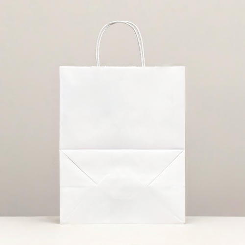 Пакет крафт без печати, белый, круглая ручка 24 х 14 х 28 см - 25 шт. — изображение 2