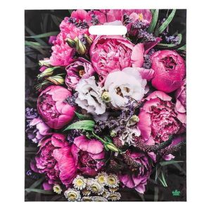 Пакет "Пионы", полиэтиленовый с вырубной ручкой, 38х45 см, 60 мкм - 5 шт.