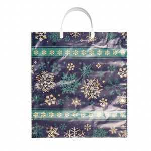 Новый год. Пакет "Изумрудные снежинки", полиэтиленовый с пластиковой ручкой, 44 х 40 см - 10 шт.