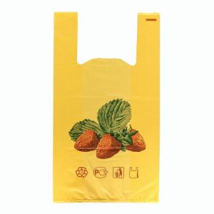 Пакет майка полиэтиленовый 30 + 16 х 55 см, 25 мкм 1000/100 жёлтый "Ягода" - 100 шт.