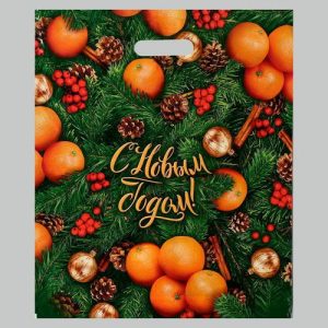 Пакет "Спелая зима", полиэтиленовый с вырубной ручкой, 40х47 см, 45 мкм - 5 шт.