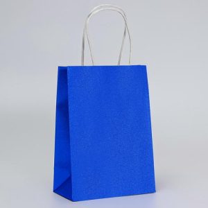 Пакет подарочный бумажный с глиттером синий, 15 х 8 х 21 см - 5 шт.