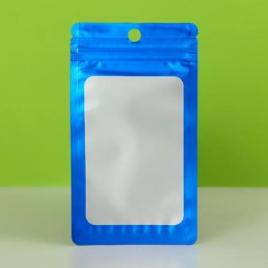 Пакет Зип-лок с окном, с еврослотом, синий, 7,5 х 13 см - 100 шт.