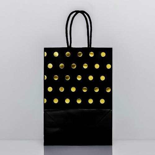 Пакет крафт с золотым тиснением, круглая ручка, черный, 15 х 21 х 8 см, 120 г - 12 шт. — изображение 2