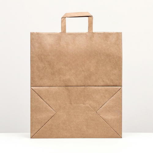 Пакет крафт без печати 32 х 18 х 37 см, плоская ручка - 20 шт. — изображение 2