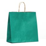 Пакет крафт, зеленый вельвет, с кручеными ручками, 32 х 12 х 32 см - 10 шт.