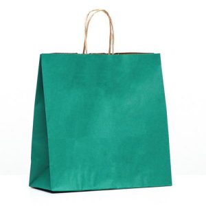 Пакет крафт, зеленый вельвет, с кручеными ручками, 32 х 12 х 32 см - 10 шт.