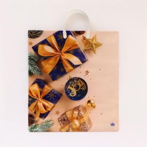 Новый год. Пакет "Бежевое настроение", полиэтиленовый с пластиковой ручкой, 44 х 40 см - 10 шт.