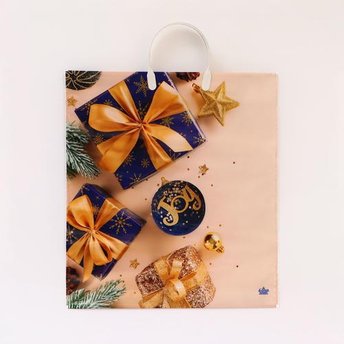 Новый год. Пакет "Бежевое настроение", полиэтиленовый с пластиковой ручкой, 44 х 40 см - 10 шт.