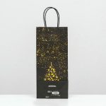 Новый год. Пакет подарочный новогодний под бутылку, упаковка "Новогодняя ёлка" 14 х 8 х 32 см - 1 шт.