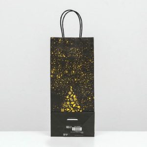 Новый год. Пакет подарочный новогодний под бутылку, упаковка "Новогодняя ёлка" 14 х 8 х 32 см - 1 шт.