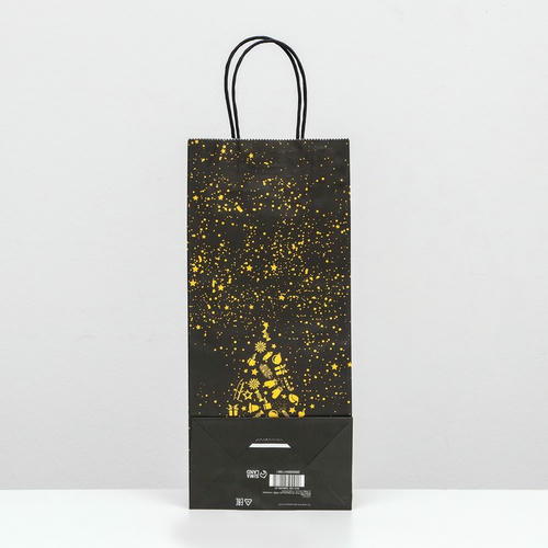 Новый год. Пакет подарочный новогодний под бутылку, упаковка "Новогодняя ёлка" 14 х 8 х 32 см - 1 шт.