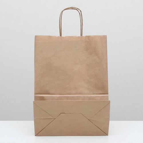Пакет крафт без печати, круглая ручка 26 х 15 х 35 см - 10 шт. — изображение 2