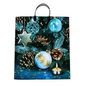 Новый год. Пакет "Золотые шишки", полиэтиленовый с пластиковой ручкой, 40 х 44 см - 10 шт.