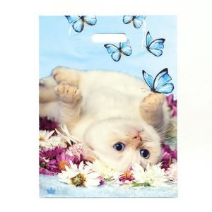 Пакет "Сливочный кот", полиэтиленовый с вырубной ручкой, 30х40 см, 60 мкм - 50 шт.