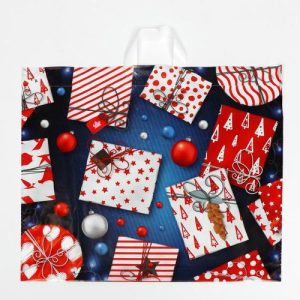 Новый год. Пакет " Яркие подарки ", полиэтиленовый с петлевой ручкой, 50 х 58 см - 25 шт.