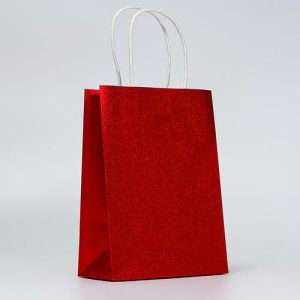 Пакет подарочный бумажный с глиттером красный, 15 х 8 х 21 см - 5 шт.