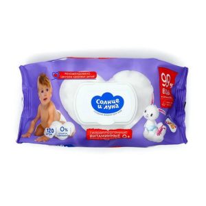 Влажные салфетки детские «Солнце и Луна» ЭСО 0+ ВИТАМИННЫЕ big-pack с крышкой 120шт