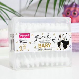 Ватные палочки для детской гигиены Premia с ограничителем 50 шт